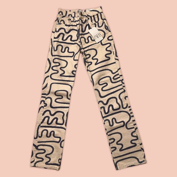 ZARA High-Waisted Retro Pattern Pants - Picture 1 of 5